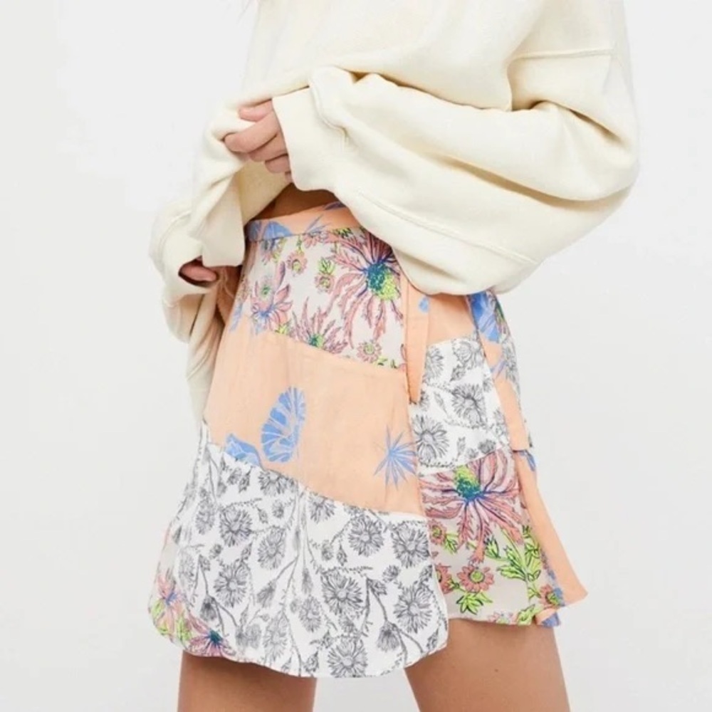 Free People Hula Hideout Mixed Print Patchwork Floral Mini Skort Women 6